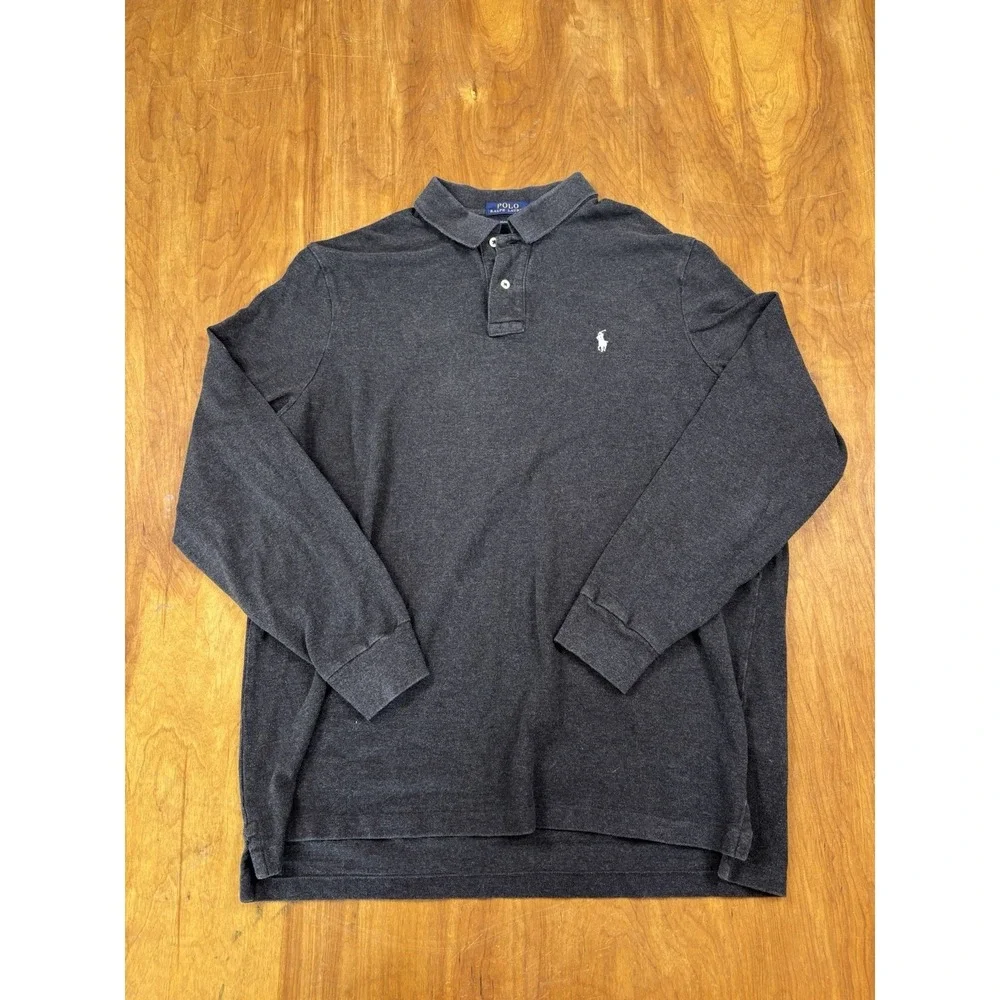 Polo Ralph Lauren Classic Fit Men XL Charcoal Gray Polo Shirt Long Sleeve Preppy